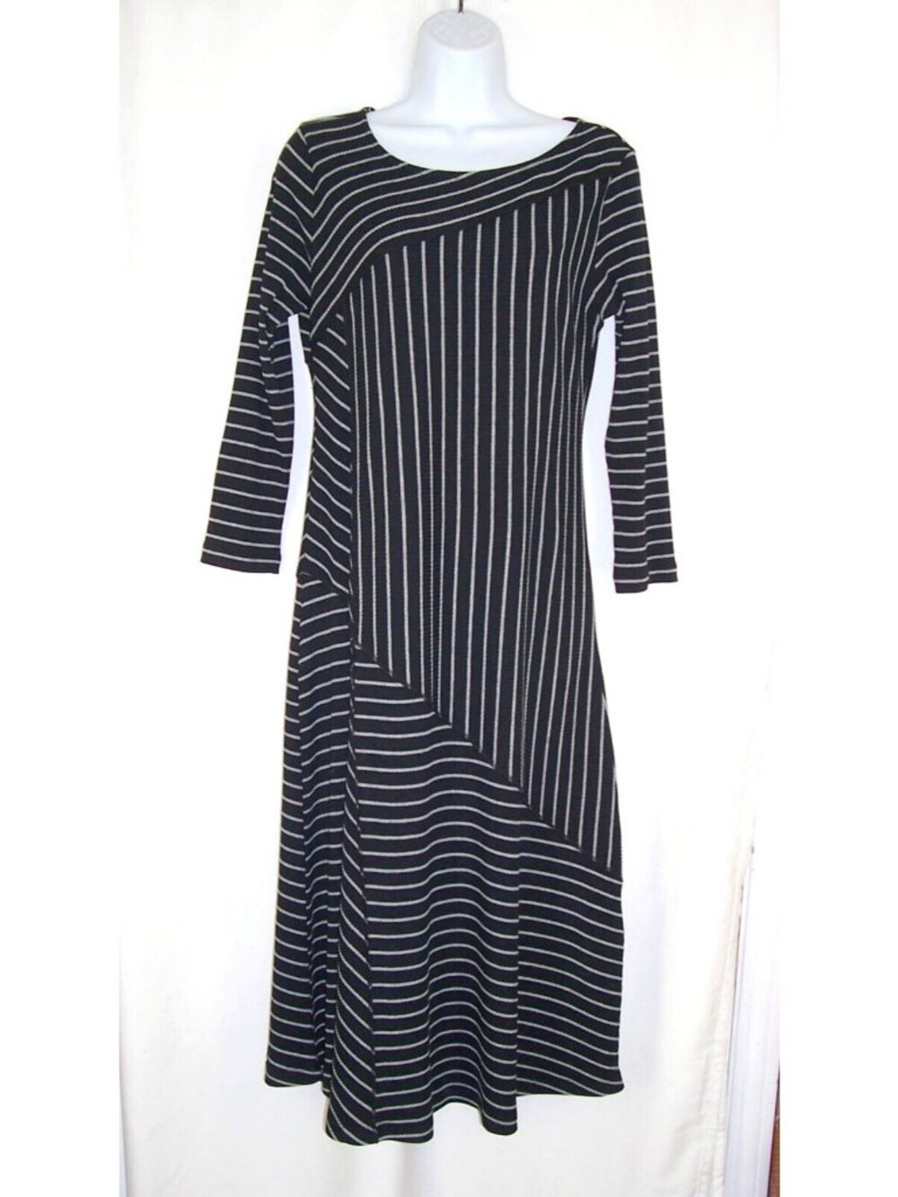 Soft Surroundings Ryley Maxi Dress XS Black Gray Striped Aline